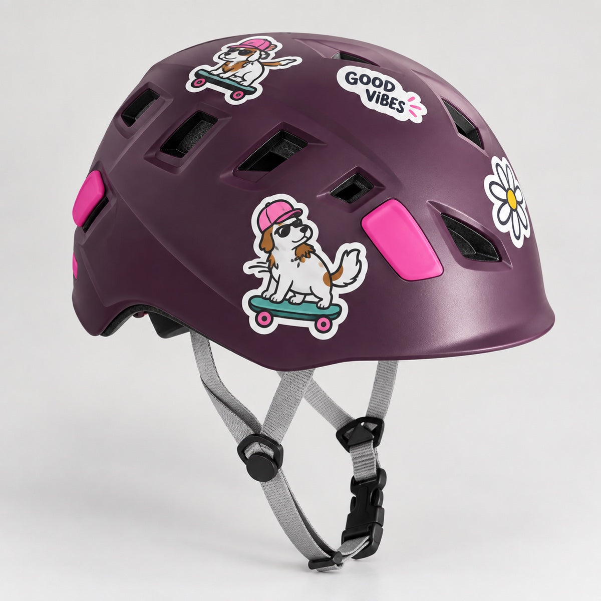 Custom climbing helmet sticker sample showing glossy printed decal on climbing helmet surface