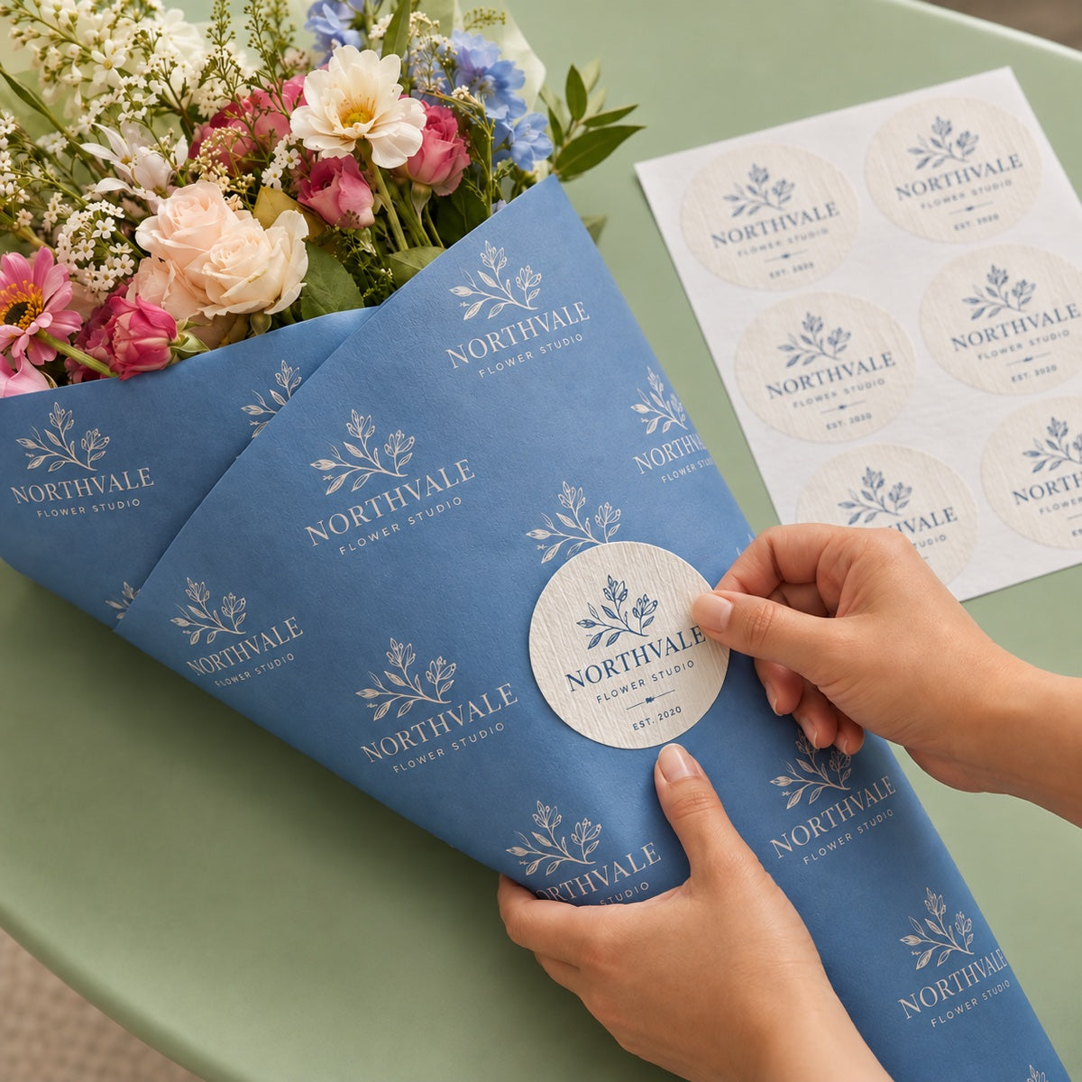 Custom crepe paper sticker detail with matte textured finish and clean print edges