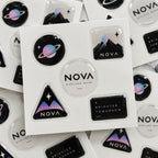 Custom epoxy stickers with glossy raised resin dome finish for product branding