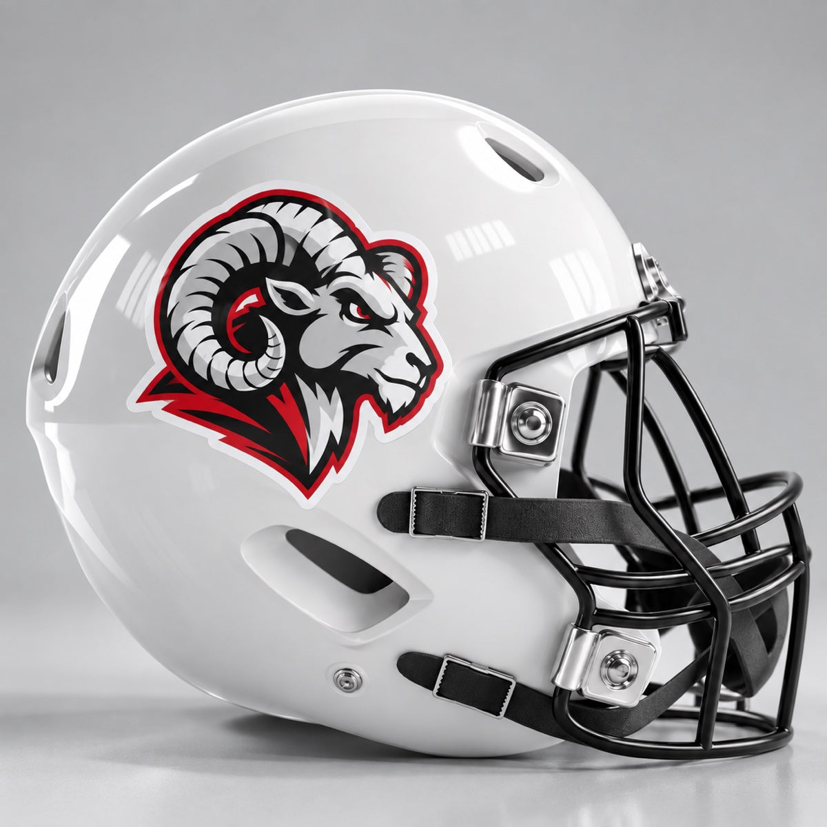 Custom football helmet sticker sample showing glossy printed decal on football helmet surface