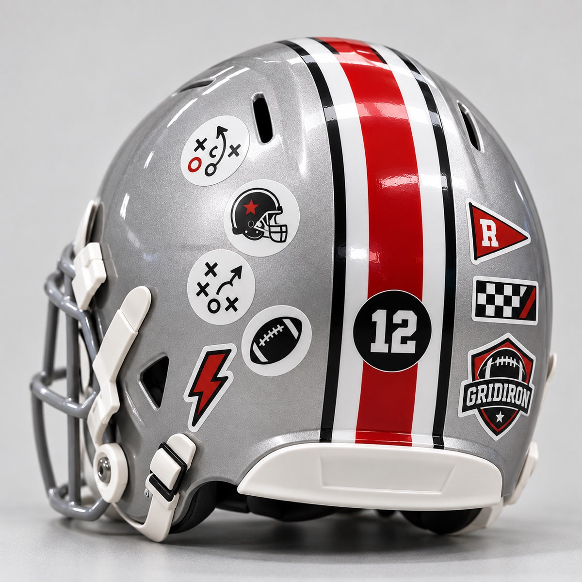 Custom football helmet decals with clean edges for personalized team gear