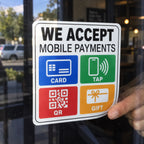 Custom front adhesive stickers showing clear adhesive front application on window glass