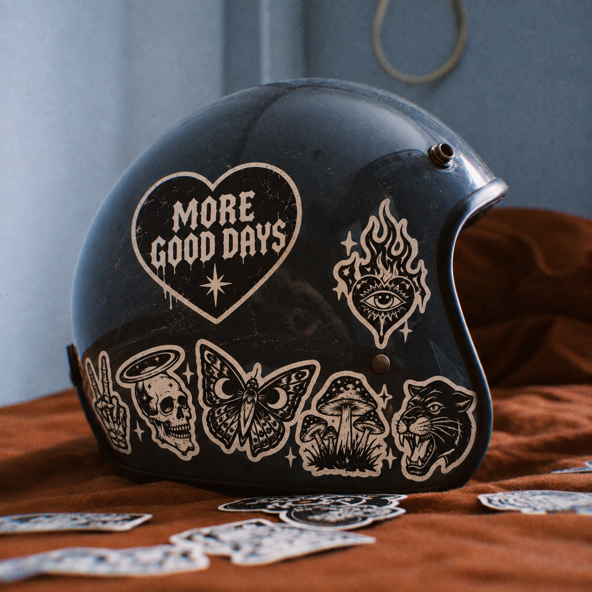 Custom motorcycle helmet stickers with durable curved-surface vinyl for helmet decals