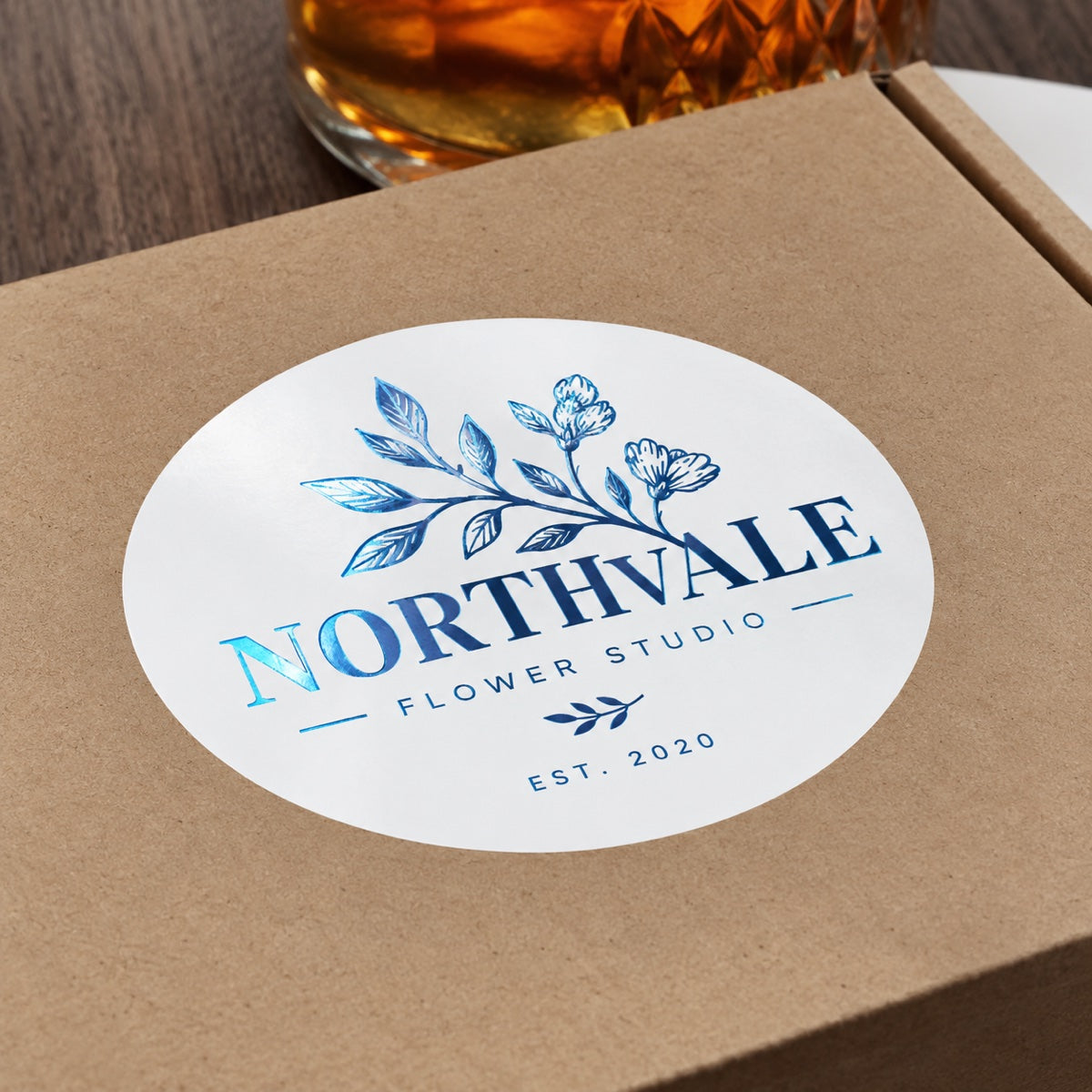 Custom one color foil labels with premium metallic shine for branding
