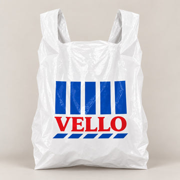 Custom printed eco friendly plastic takeout bag with logo branding for grocery and restaurant packaging