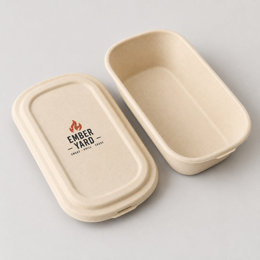 Custom printed eco friendly pulp food container sample for sustainable restaurant takeaway packaging