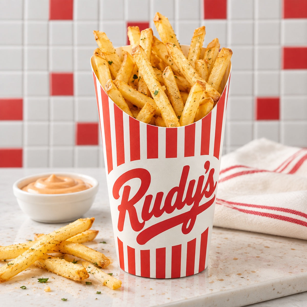Custom printed French fry boxes with branded paperboard packaging for fries and takeout