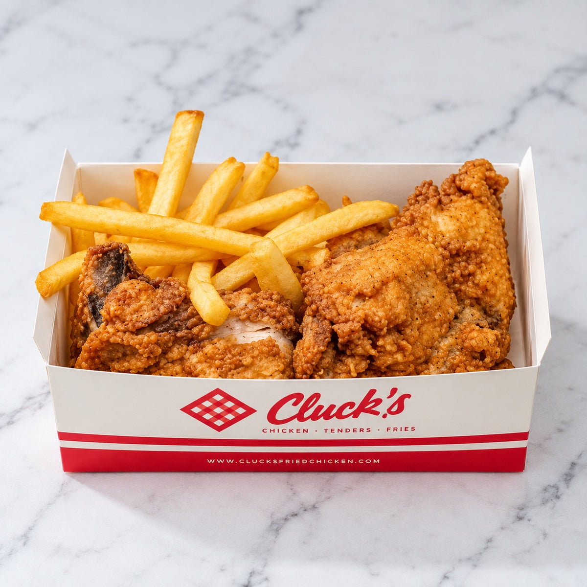 Custom printed fried food boxes with branded paperboard packaging for chicken, fries, and takeout