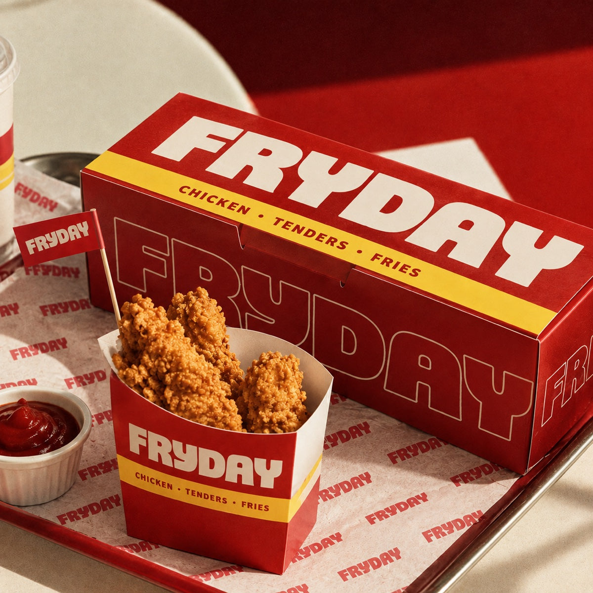Custom fried food boxes with full color printed branding for restaurant takeout packaging