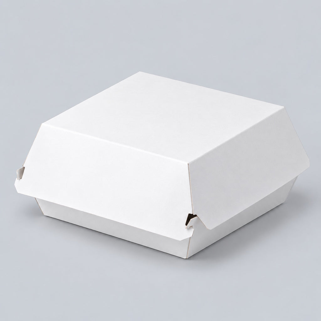 Custom printed hamburger box sample showing folded food packaging and logo print detail