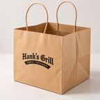 Custom printed kraft paper takeout bag with restaurant branding for food service packaging