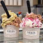 Custom printed paper dessert cups for gelato with branded paper cup design and display presentation
