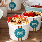 Custom printed paper dessert cups for acai bowls and chilled dessert servings with logo print