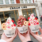 Custom printed paper dessert cup for ice cream cafe treats with branded cup artwork and spoon serving