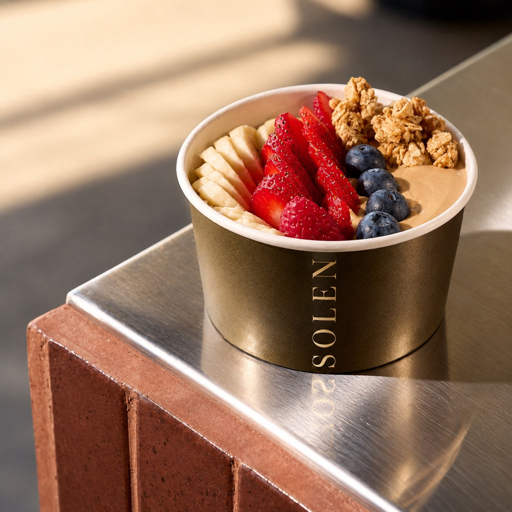 Custom printed paper dessert cup for berry granola bowls and chilled cafe dessert servings