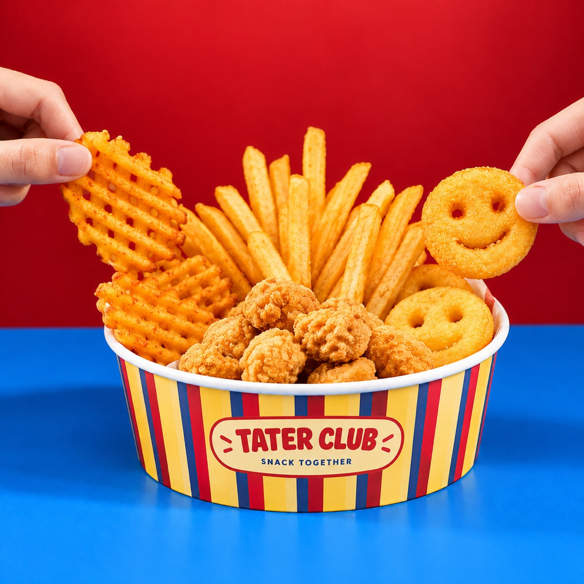 Custom paper food buckets with full color printed branding for restaurant packaging