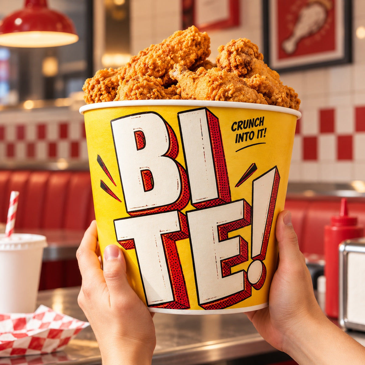 Custom printed paper food bucket detail with clean rim and branded food packaging