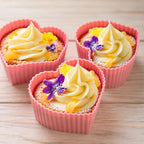 Reusable silicone dessert cups for heart shaped lemon tartlets and small bakery treats